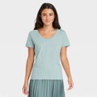 Women's Slim Fit Short Sleeve V-neck T-shirt - A New Day Blue