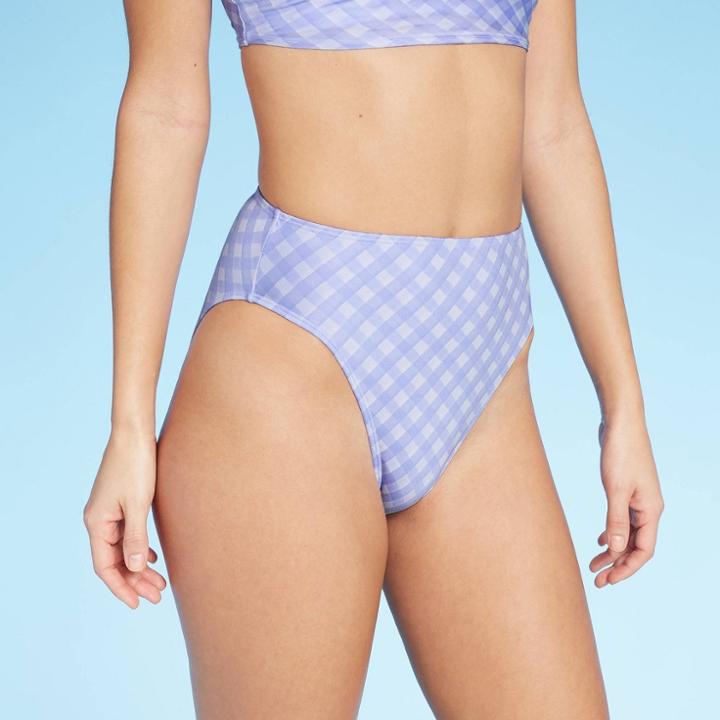 Women's High Waist Bikini Bottom - Xhilaration Lavender Plaid Xs, Women's, Purple