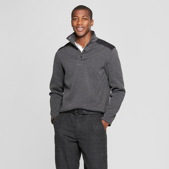 Men's Standard Fit Long Sleeve Sweater Fleece Quarter Snap - Goodfellow & Co Charcoal (grey)
