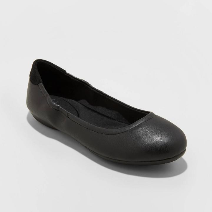 Women's Joslyn Faux Leather Total Ballet Flats - A New Day Black