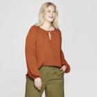 Women's Plus Size Long Sleeve V-neck Poet Blouse - Ava & Viv Brown