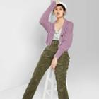 Women's Long Sleeve Fuzzy Cropped Button-front Cardigan - Wild Fable Purple