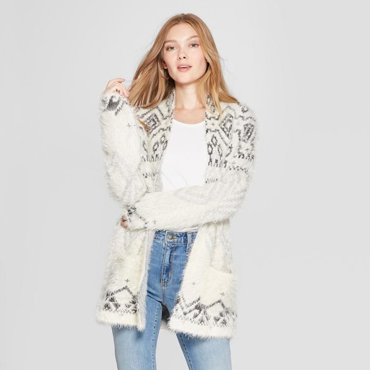 Women's Long Sleeve Eyelash Open Cardigan - Knox Rose Ivory