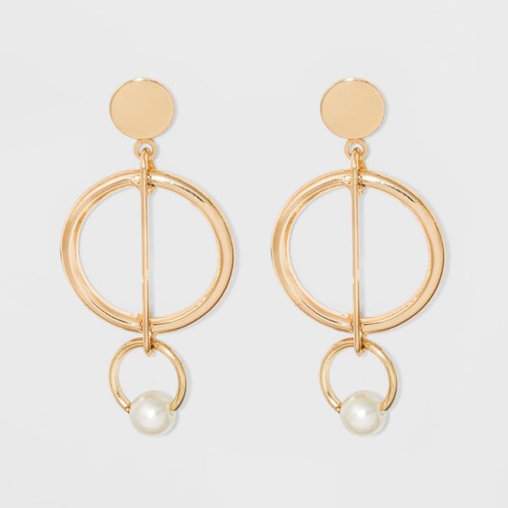 Open Circles With Bar And Simulated Pearl Drop Earrings - A New Day Gold