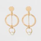 Open Circles With Bar And Simulated Pearl Drop Earrings - A New Day Gold