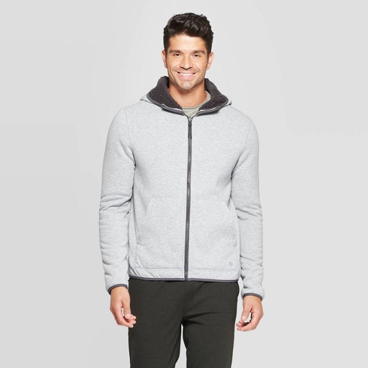 Men's Full Zip Sherpa Fleece Jacket - C9 Champion Concrete Heather/new Charcoal Xl, Men's, Concrete Grey/new Grey