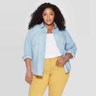 Women's Plus Size Labette Long Sleeve Collared Denim Shirt - Universal Thread Light Wash