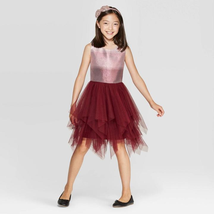 Girls' Ombre Dress - Cat & Jack Burgundy L, Girl's, Size: