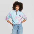 Women's Peanuts Tie Dye 1/4 Zip Long Sleeve Fleece Sweatshirt (juniors') - Blue Xs, Women's, Gray Blue