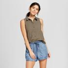 Women's Collared Button-down Tank - Universal Thread Olive