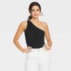 Women's Slim Fit One Shoulder Tank Top - A New Day Black
