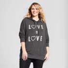 Women's Plus Size Love Is Love Long Sleeve Graphic Hooded Sweatshirt - Zoe+liv Black