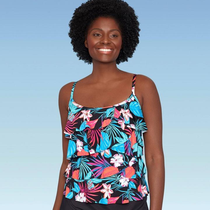 Women's Slimming Control Tiered Tankini Top - Dreamsuit By Miracle Brands Tropical Print