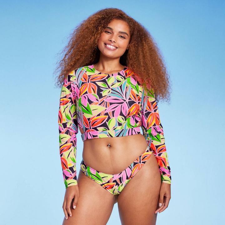 Women's Long Sleeve Cropped Rashguard - Wild Fable Tropical Print