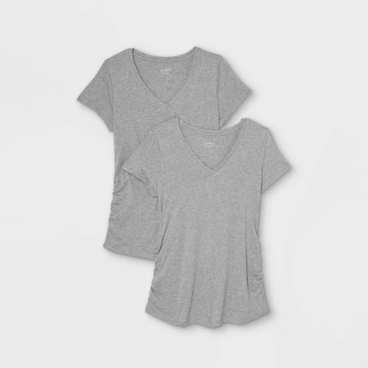 Maternity Short Sleeve V-neck Side Shirred 2pk Bundle T-shirt - Isabel Maternity By Ingrid & Isabel Gray
