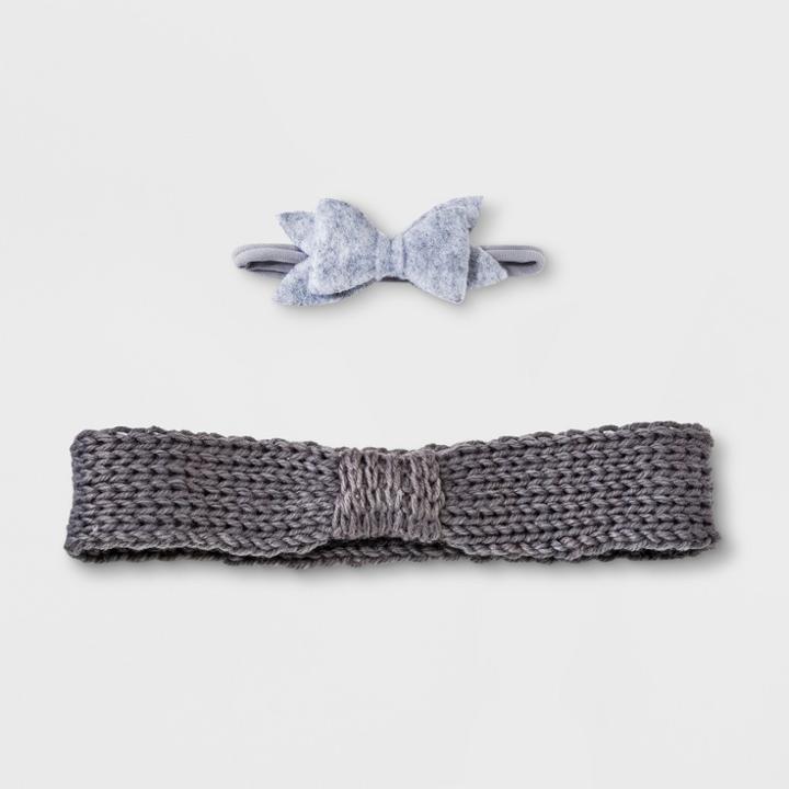 Baby Girls' 2pk Bow Headband Set - Cloud Island Gray