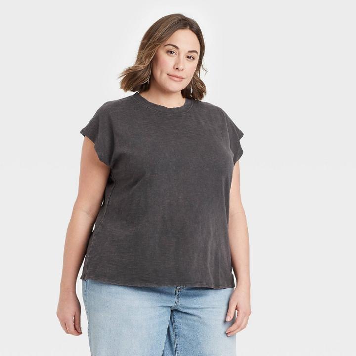 Women's Plus Size Cap Sleeve Muscle T-shirt - Universal Thread Charcoal