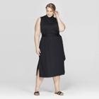 Women's Plus Size Sleeveless Crew Neck Knit Midi Dress - Prologue Black X