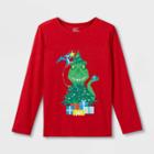 Boys' Adaptive Christmas Dinosaur Long Sleeve Graphic T-shirt - Cat & Jack Red