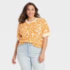 Women's Plus Size Crewneck Pullover Sweater - Ava & Viv Orange Floral X