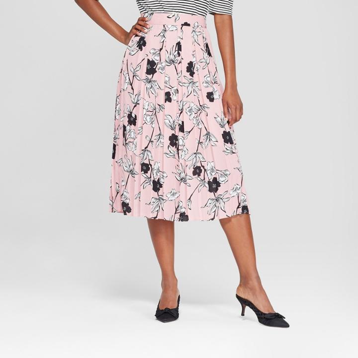 Women's Floral Print Mix Pleated Skirt - Who What Wear Pink 16, Pink Floral