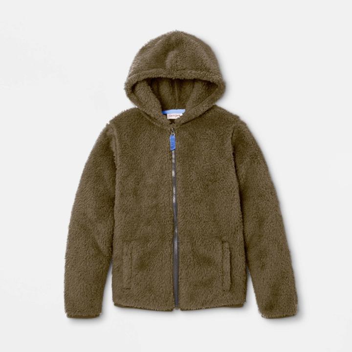 Kids' Long Sleeve Cozy Sherpa Hoodie Sweatshirt - Cat & Jack Green Xs, Kids Unisex