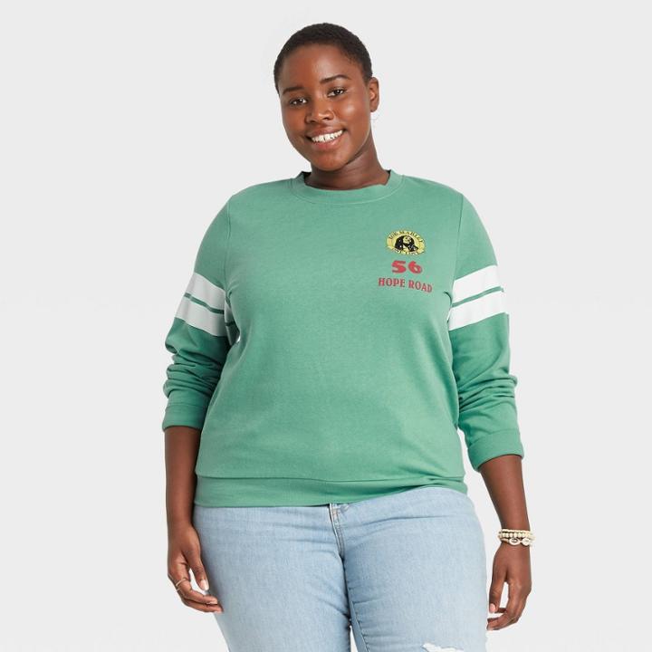 Women's Bob Marley Plus Size Varsity Graphic Sweatshirt - Green