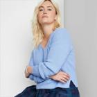 Women's Plus Size V-neck Ribbed Pullover Sweater - Wild Fable Azure