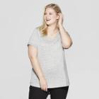 Women's Plus Size Pocket Short Sleeve Rolled Cuff V-neck T-shirt - Ava & Viv Ivory/gray
