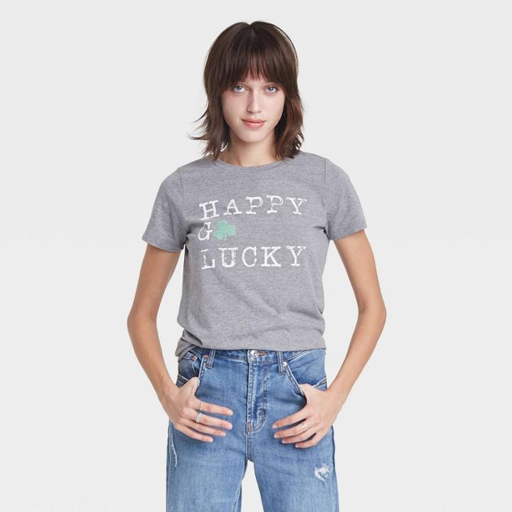 Grayson Threads Women's Happy Go Lucky Value Short Sleeve Graphic T-shirt - Gray