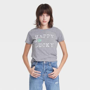 Grayson Threads Women's Happy Go Lucky Value Short Sleeve Graphic T-shirt - Gray
