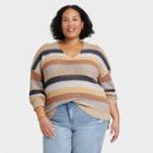 Women's Plus Size V-neck Pullover Sweater - Knox Rose Light Brown Multi