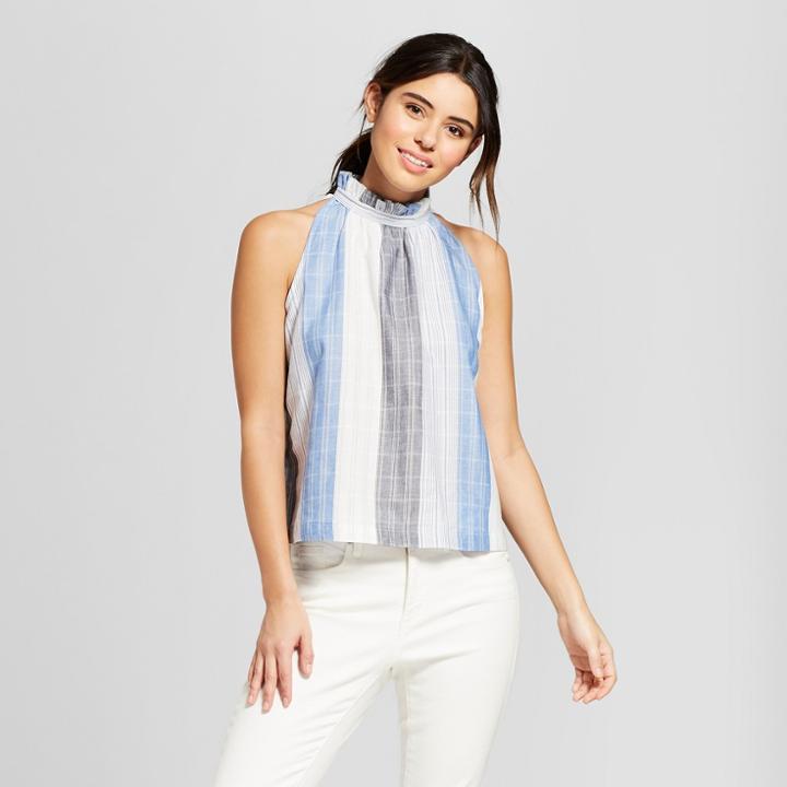 Women's Striped High Neck Tank - Universal Thread Blue
