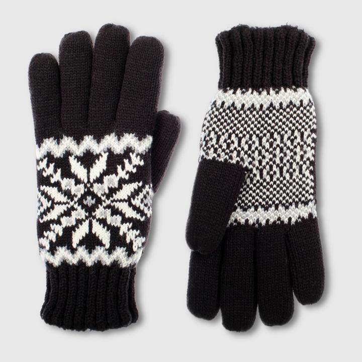 Isotoner Women's Smartdri Knit Snowflake Mittens - Black