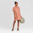 Women's Short Sleeve Crewneck Smocked Gauze Shift Dress - Universal Thread Blush
