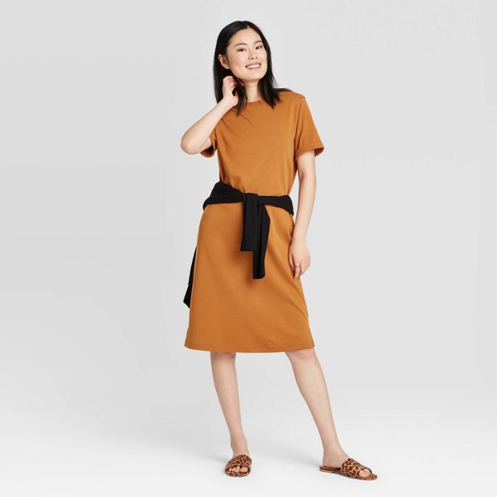 Women's Short Sleeve T-shirt Dress - A New Day Rust Xs, Women's, Red
