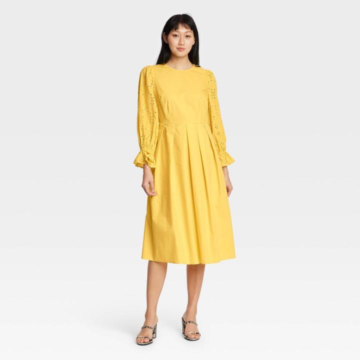 Women's Balloon Long Sleeve A-line Dress - Who What Wear Yellow