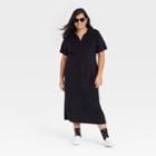 Women's Plus Size Short Sleeve Terry Polo Dress - Ava & Viv Black