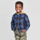 Toddler Boys' Long Sleeve Hooded Buffalo Checked Button-down Shirt - Art Class Blue