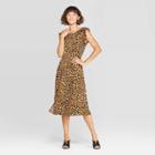Women's Leopard Print Sleeveless Boat Neck Frill Ruffle A Line Dress - Who What Wear Yellow