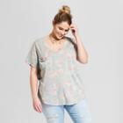Women's Plus Size Floral Printed Short Sleeve Drapey Pocket T-shirt - Grayson Threads (juniors') - Heather Gray