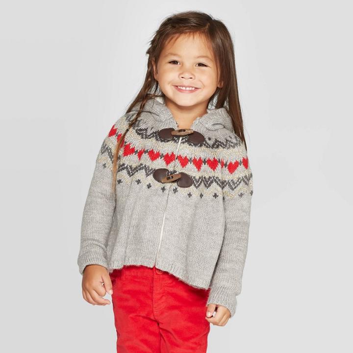 Oshkosh B'gosh Toddler Girls' Fair Isle Hooded Toggle Cardigan - Gray 12m, Toddler Girl's, Multicolored Gray