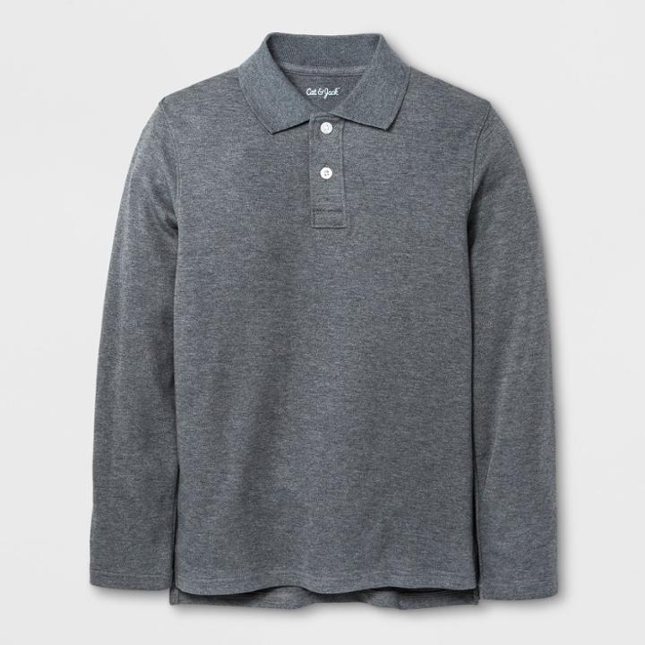Boys' Long Sleeve Polo Shirt - Cat & Jack Heather Gray