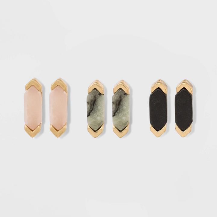 Geo Semi-precious Stone Multi Earring Set 3ct - Universal Thread Gold, Women's