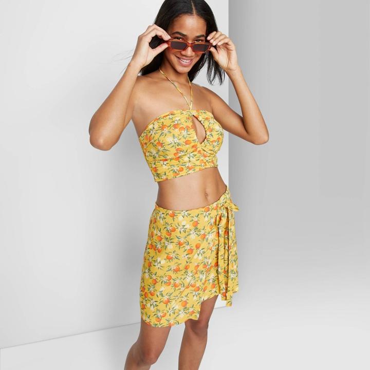 Women's Sleeveless Woven Cropped Top - Wild Fable Yellow Fruit Print