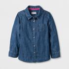 Toddler Girls' Button-down Long Sleeve Shirt - Cat & Jack Denim Wash