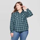 Women's Plus Size Plaid Long Sleeve Collared Flannel Top - Universal Thread Green