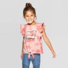 Toddler Girls' Ruffle Sleeve 'cat' Front-tie T-shirt - Art Class Light Pink 4t, Girl's, White