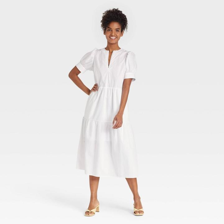 Women's Puff Short Sleeve Lace Dress - Who What Wear White