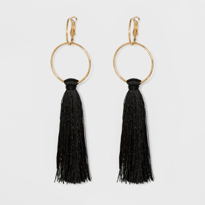 Round Links And Fabric Tassel Earrings - A New Day Black